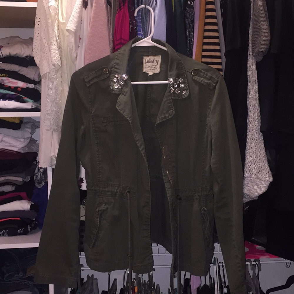 Army green tie jacket